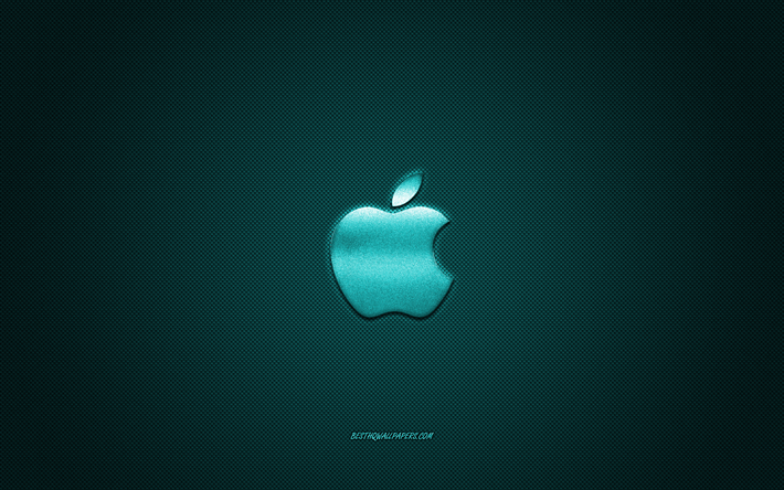 Apples logotyp, bl&#229; gl&#228;nsande logotyp, Apple metall emblem, tapeter f&#246;r Apple, bl&#229; kolfiber konsistens, Varum&#228;rken Apple, kreativ konst