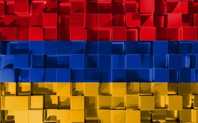 Flag of Armenia, 4k, 3d flag, 3d cubes texture, Armenia flag, 3d art, Armenia, Europe, 3d texture