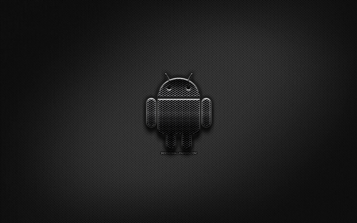 ダウンロード画像 Android黒ロゴ 創造 金属製グリッドの背景