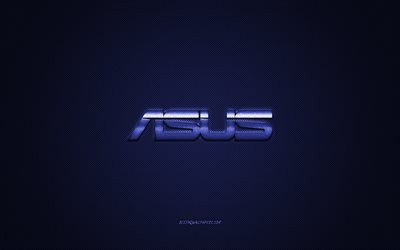 Asus logotipo, azul brillante logotipo de Asus emblema de metal, fondo de pantalla para Asus smartphones, de fibra de carbono azul textura, Asus, marcas, arte creativo
