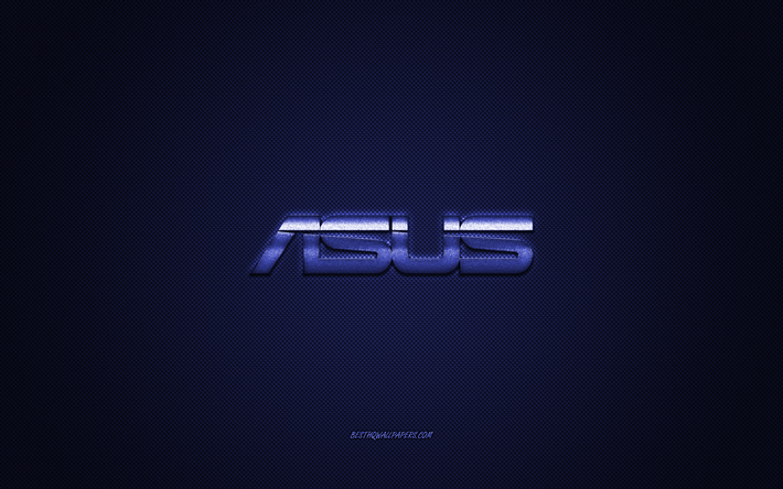 Asus logo, blue shiny logo, Asus metal emblem, wallpaper for Asus smartphones, blue carbon fiber texture, Asus, brands, creative art