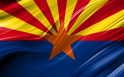 Amerika Birleşik Devletleri 4k, Arizona Arizona bayrak, Amerika Birleşik Devletleri, 3D dalgalar, ABD, Bayrak, Arizona, il&#231;elere, Arizona 3D bayrak, Devletleri