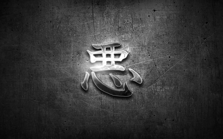 K&#246;t&#252; i&#231;in k&#246;t&#252; Kanji hiyeroglif, G&#252;m&#252;ş semboller, Japon hiyeroglif Kanji, Japonca, metal hiyeroglif, K&#246;t&#252; Japon karakter, siyah metal arka plan, K&#246;t&#252; Japonca
