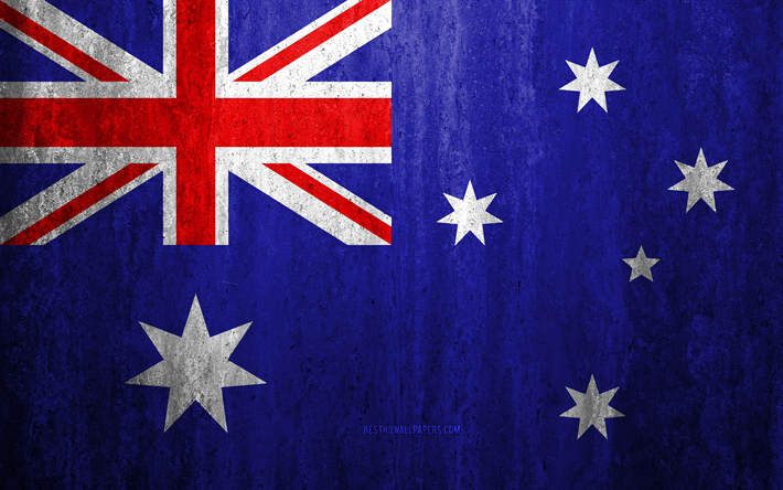 Flagga Australien, 4k, sten bakgrund, grunge flagga, Oceanien, Australiens flagga, grunge konst, nationella symboler, Australien, sten struktur