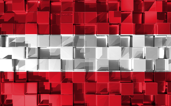 Bandiera dell&#39;Austria, 4k, 3d, bandiera, cubetti di grana, Austria, arte, Europa, texture 3d