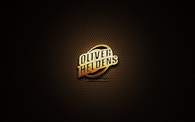 Oliver Heldens glitter logo, music stars, superstars, creative, metal grid background, Oliver Heldens logo, brands, Oliver Heldens