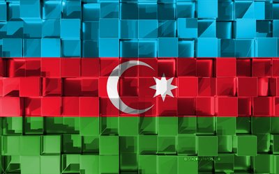 العلم أذربيجان, 4k, 3d العلم, مكعبات 3d نسيج, أذربيجان العلم, الفن 3d, أذربيجان, أوروبا, 3d نسيج