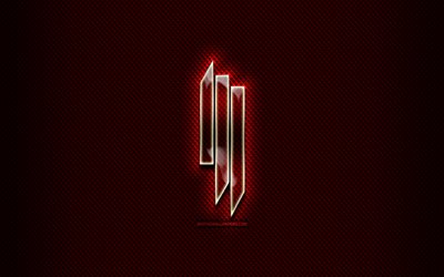Skrillex lasi logo, punainen tausta, musiikin t&#228;hdet, kuvitus, merkkej&#228;, Skrillex-logo, luova, Skrillex