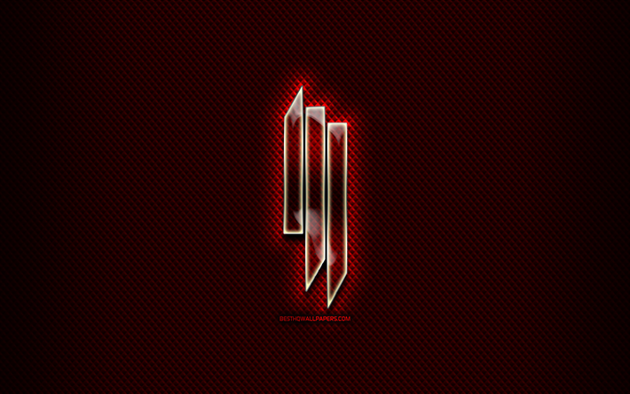 Skrillex logo di vetro, sfondo rosso, star della musica, grafica, marchi, Skrillex logo, creativo, Skrillex