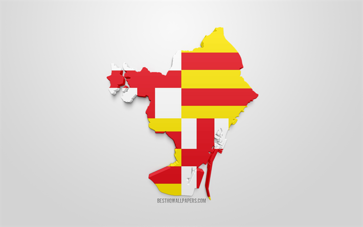barcelona-karte silhouette, 3d-flagge von barcelona, 3d-kunst, barcelona 3d fahne, catalonia, spanien, barcelona, geographie, barcelona 3d-silhouette