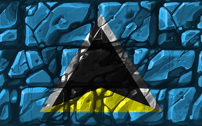 Saint Lucia flag, brickwall, 4k, North American countries, national symbols, Flag of Saint Lucia, creative, Saint Lucia, North America, Saint Lucia 3D flag