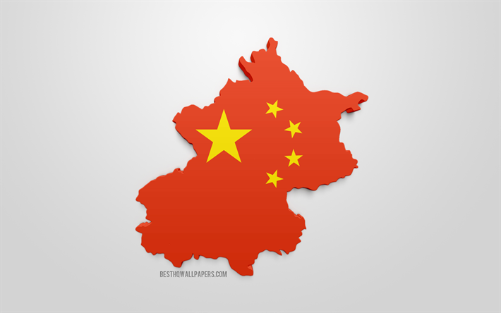 Pekingin kartta siluetti, 3d lippu Pekingin, 3d art, Pekingin 3d flag, Peking, Kiina, maantiede, Pekingin 3d siluetti