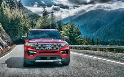 2020, Ford Explorer, front view, exterior, new red Explorer, american suv, Ford