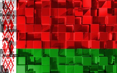 Bandeira da Bielorr&#250;ssia, 4k, 3d bandeira, 3d textura cubos, Bielorr&#250;ssia bandeira, Arte 3d, Bielorr&#250;ssia, Europa, Textura 3d
