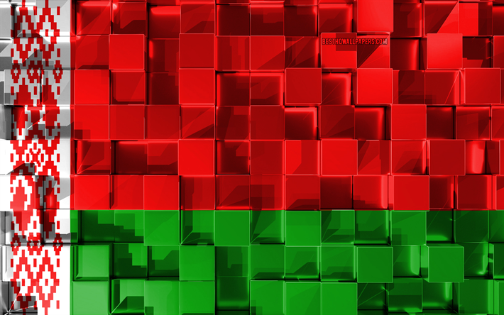 旗のベラルーシ, 4k, 3dフラグ, 3dキューブ感, ベラルーシのフラグ, 3dアート, ベラルーシ, 欧州, 3d質感
