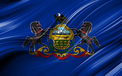 4k, Pennsylvania flag, american states, 3D waves, USA, Flag of Pennsylvania, United States of America, Pennsylvania, administrative districts, Pennsylvania 3D flag, States of the United States