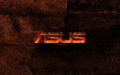 Asus fiery logo, orange stone background, creative, Asus logo, brands, Asus