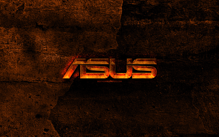 Asus brinnande logotyp, orange sten bakgrund, kreativa, Asus-logotyp, varum&#228;rken, Asus