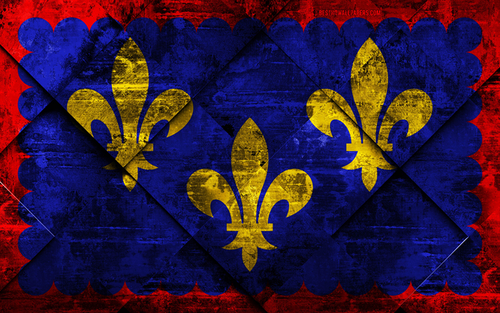 Berry bayrağı, 4k, grunge sanat, rhombus grunge doku, Fransız Eyaleti, Fransa, Fransız Ulusal semboller, &#199;ilek, İller Fransa, yaratıcı sanat