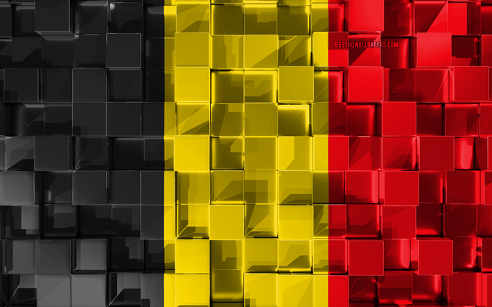 Belgian lipun, 4k, 3d-lippu, 3d kuutiot rakenne, Belgian lippu, 3d art, Belgia, Euroopassa, 3d-rakenne