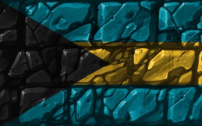 Bahaman lipun alla, brickwall, 4k, Pohjois-Amerikan maissa, kansalliset symbolit, Lipun Bahama, luova, Bahama, Pohjois-Amerikassa, Bahama 3D flag