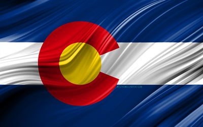 4k, Colorado bandeira, estados americanos, 3D ondas, EUA, Bandeira do Colorado, Estados unidos da Am&#233;rica, Colorado, distritos administrativos, Colorado 3D bandeira, Estados dos estados Unidos