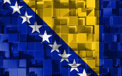 Bosna-Hersek bayrağı, 4k, 3d Bayrak, 3d k&#252;pleri, doku, Bosna-Hersek Bayrak, 3d sanat, Bosna-Hersek, Avrupa, 3d doku