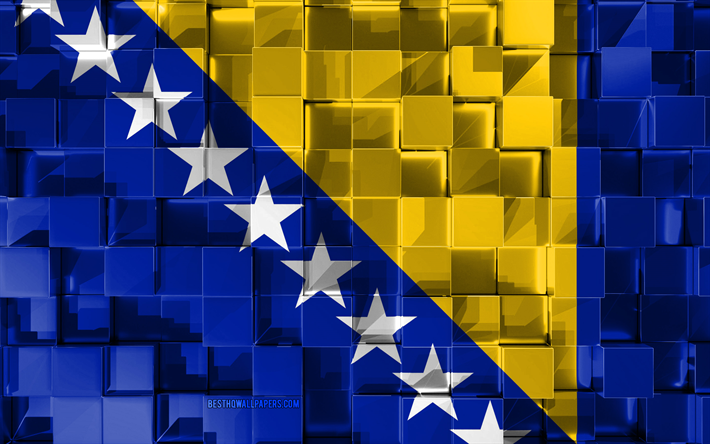 Flag of Bosnia and Herzegovina, 4k, 3d flag, 3d cubes texture, Bosnia and Herzegovina flag, 3d art, Bosnia and Herzegovina, Europe, 3d texture