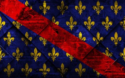 Flaggan i Bourbonnais, 4k, grunge konst, rhombus grunge textur, den franska provinsen, Bourbonnais flagga, Frankrike, franska nationella symboler, Bourbonnais, Provinserna i Frankrike, kreativ konst