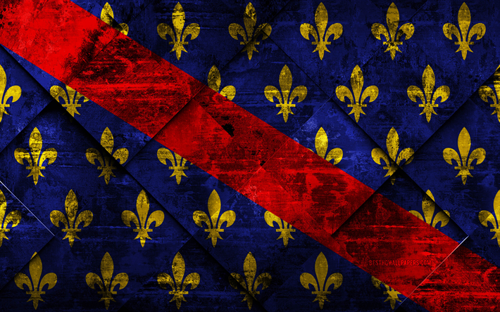flagge von bourbonnais, 4k, grunge, kunst, rhombus grunge-textur, franz&#246;sischen provinz bourbonnais flagge, frankreich, franz&#246;sisch-nationale symbole, bourbonnais, provinzen in frankreich, kreative kunst