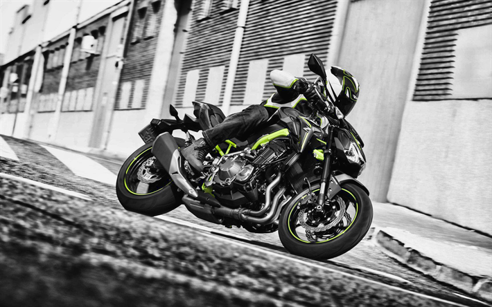 2019, Kawasaki z900, due modelli, vista laterale, nuova disciplina sportiva, bici, nero z900, moto giapponesi, Kawasaki