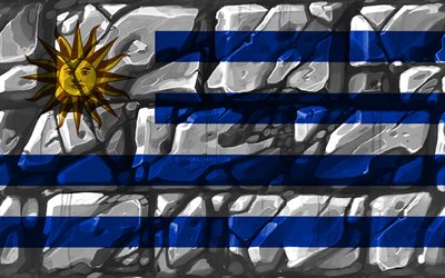 Bandeira do uruguai, brickwall, 4k, Pa&#237;ses da Am&#233;rica do sul, s&#237;mbolos nacionais, Bandeira do Uruguai, criativo, Uruguai, Am&#233;rica Do Sul, Uruguai 3D bandeira