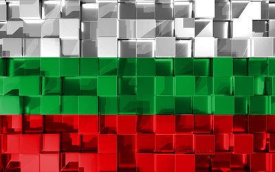 Flagga av Bulgarien, 4k, 3d-flagga, 3d kuber konsistens, Bulgarien flagga, 3d-konst, Bulgarien, Europa, 3d-textur