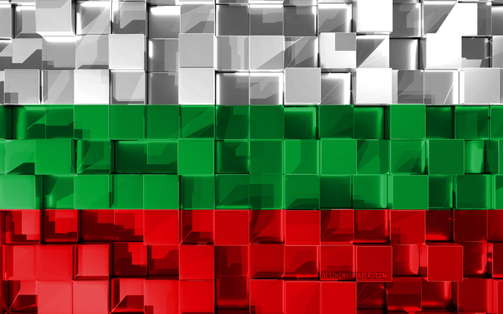 Bandiera della Bulgaria, 4k, 3d, bandiera, cubetti di grana, Bulgaria, arte, Europa, texture 3d