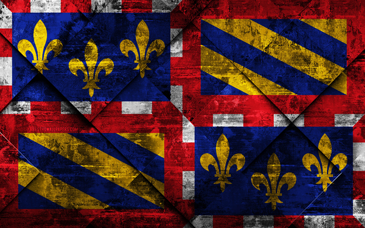Flagga av Burgund, 4k, grunge konst, rhombus grunge textur, den franska provinsen, Bourgogne flagga, Frankrike, franska nationella symboler, Bourgogne, Provinserna i Frankrike, kreativ konst