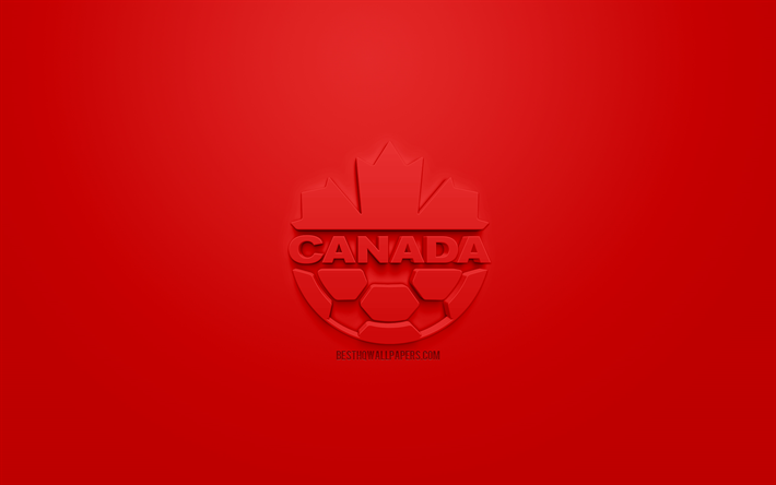 Canada national soccer team, creative 3D logo, red background, 3d emblem, Canada, CONCACAF, 3d art, football, stylish 3d logo