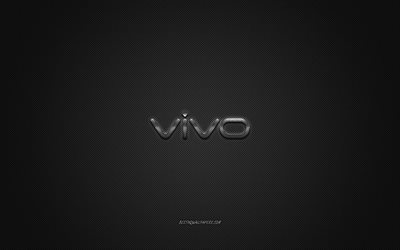 Vivo logo, gray shiny logo, Vivo metal emblem, wallpaper for Vivo smartphones, gray carbon fiber texture, Vivo, brands, creative art