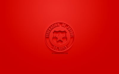 Equipa nacional de futebol do Chile, criativo logo 3D, fundo vermelho, 3d emblema, Chile, CONMEBOL, Arte 3d, futebol, elegante logotipo 3d
