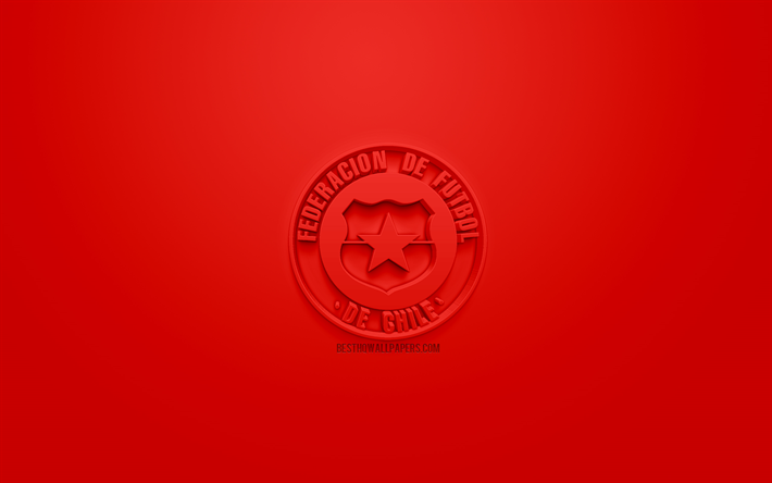 Chili &#233;quipe nationale de football, cr&#233;atrice du logo 3D, fond rouge, 3d embl&#232;me, du Chili, de la CONMEBOL, art 3d, le football, l&#39;&#233;l&#233;gant logo 3d