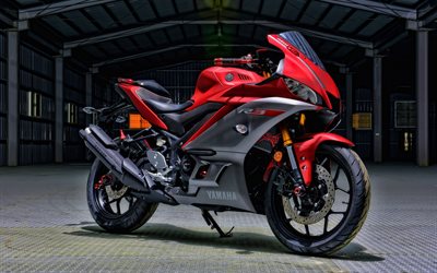 A Yamaha YZF-R3, 4k, vermelho motocicleta, 2019 motos, sbk, 2019 Yamaha YZF-R3, japon&#234;s motocicletas, Yamaha