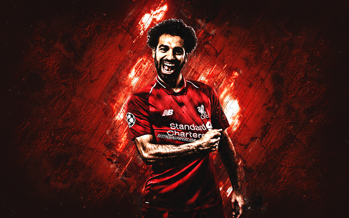 Download wallpapers Mohamed Salah, Liverpool FC, Egyptian football player, Premier League, England, red stone background, creative art, football players Liverpool FC 2019, football, Salah for desktop free. Pictures for desktop free