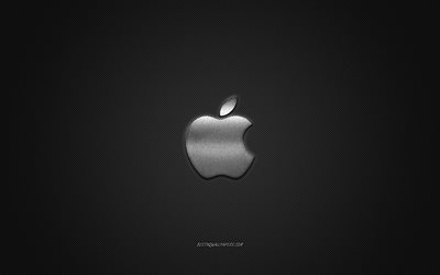Apples logotyp, silver gl&#228;nsande logotyp, Apple metall emblem, tapeter f&#246;r Apple smartphones, silver kolfiber konsistens, Apple, varum&#228;rken, kreativ konst
