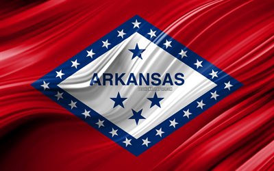 Amerika Birleşik Devletleri 4k, Arkansas Arkansas bayrak, Amerika Birleşik Devletleri, 3D dalgalar, ABD, Bayrak, Arkansas, il&#231;elere, Arkansas 3D bayrak, Devletleri