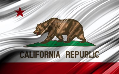 Amerika Birleşik Devletleri 4k, California California bayrak, Amerika Birleşik Devletleri, 3D dalgalar, ABD, Bayrak, Kaliforniya, il&#231;elere, California 3D bayrak, Devletleri