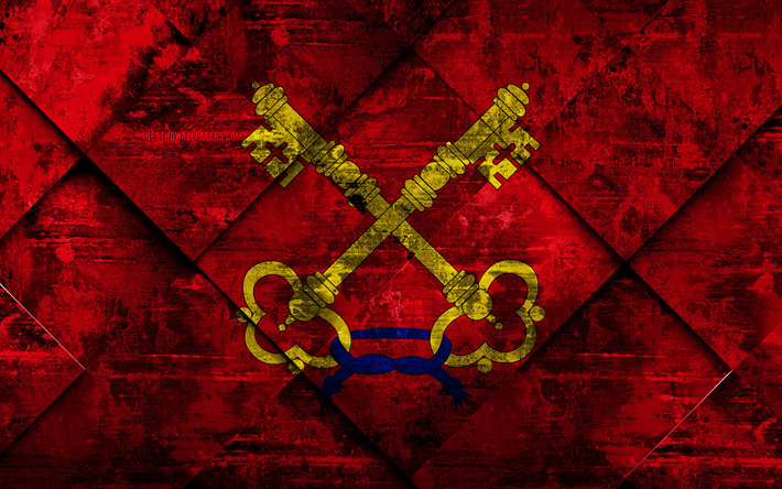 Flag of Comtat Venaissin, 4k, grunge art, rhombus grunge texture, french province, Comtat Venaissin flag, France, french national symbols, Comtat Venaissin, Provinces of France, creative art