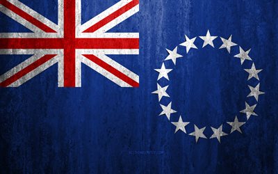 Cook Adaları bayrağı, 4k, taş arka plan, grunge bayrak, Okyanusya, Cook Adaları bayrak, grunge sanat, ulusal semboller, Cook Adaları, taş doku