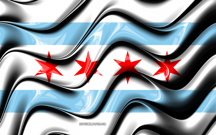 Chicagon lippu, 4k, Yhdysvaltain kaupungeissa, Illinois, 3D art, Lippu Chicago, USA, Kaupungin Chicago, amerikan kaupungit, Chicago 3D flag, YHDYSVALTAIN kaupungeissa, Chicago