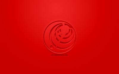 كوستاريكا المنتخب الوطني لكرة القدم, الإبداعية شعار 3D, خلفية حمراء, 3d شعار, كوستاريكا, اتحاد أمريكا الجنوبية, الفن 3d, كرة القدم, أنيقة شعار 3d