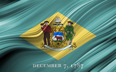 Amerika Birleşik Devletleri, Delaware, Amerika Birleşik Devletleri 4k, Delaware bayrağı, 3D dalgalar, ABD, Bayrak, il&#231;elere, Delaware 3D bayrak, Devletleri