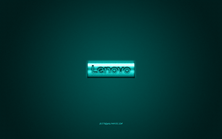 Lenovo logo, turquoise shiny logo, Lenovo metal emblem, wallpaper for Lenovo smartphones, turquoise carbon fiber texture, Lenovo, brands, creative art